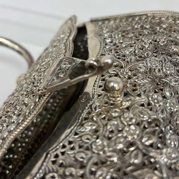 Sterling Silver 925 Filigree Etched Handbag - Picture 10 of 12